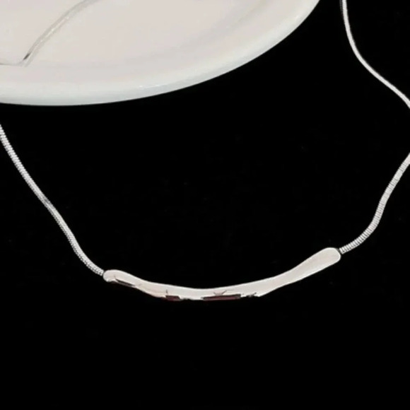 Sterling Silver Necklace: Sleek Silver Necklace with an Abstract Wavy Pendant - Picture 3 of 3